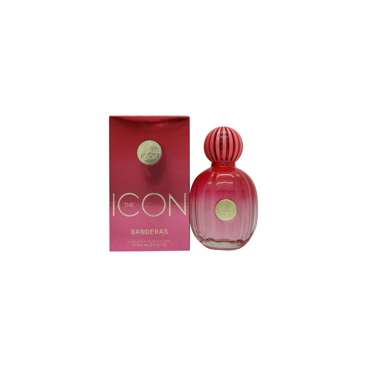 Antonio Banderas The Icon Pour Femme Eau de Parfum, Antonio Banderas, 100 ml, klar glasflakon med rosa duft og guldlåg