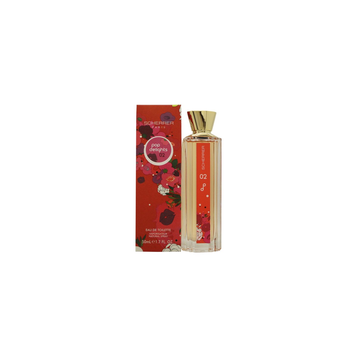 Jean-Louis Scherrer Pop Delights 02 Eau de Toilette 50 ml, klar rund glasflaske med pop-inspireret print og sølvfarvet låg