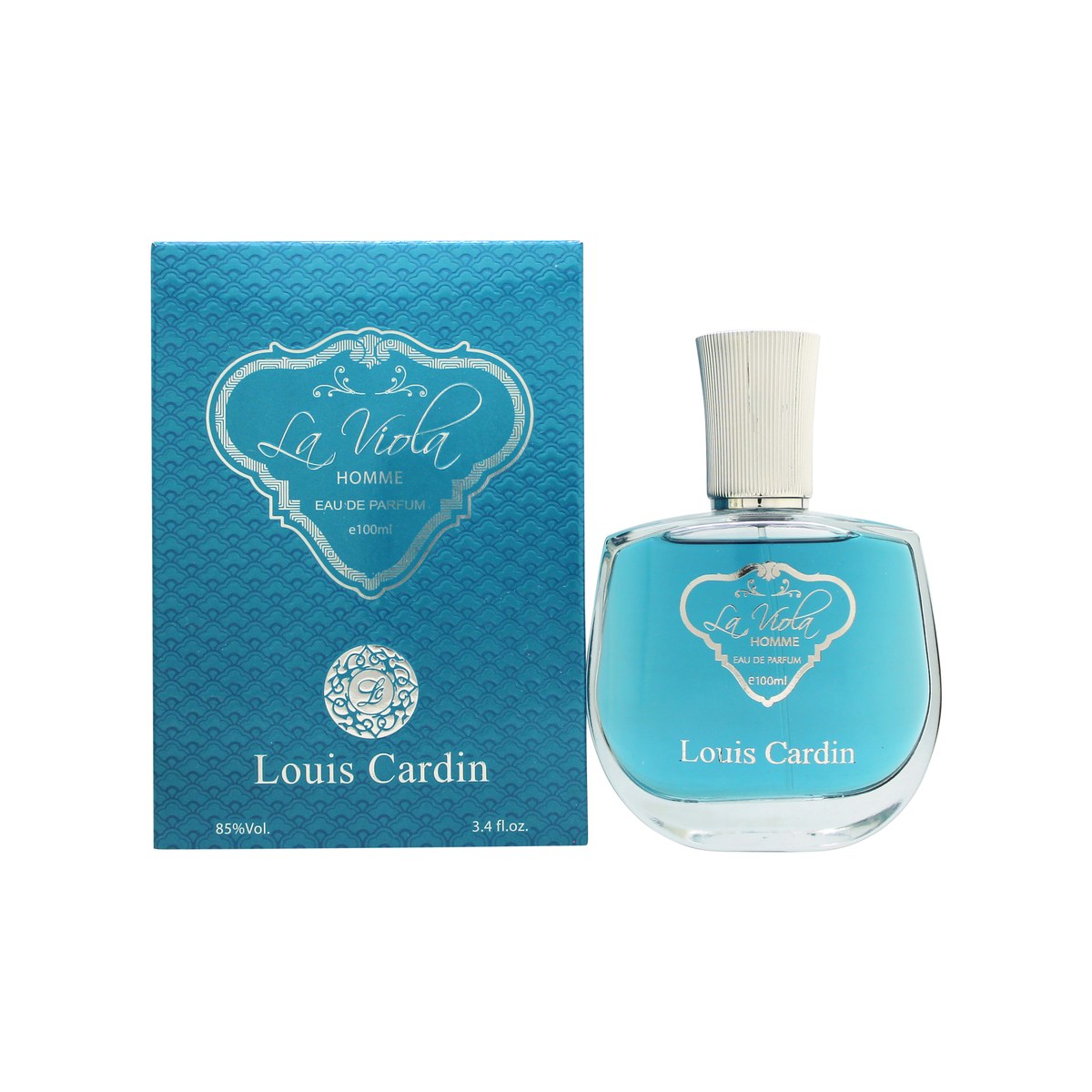 Louis Cardin La Viola Homme Eau de Parfum 100ml, mørklilla glasflakon med sølvfarvet låg og slankt, elegant design