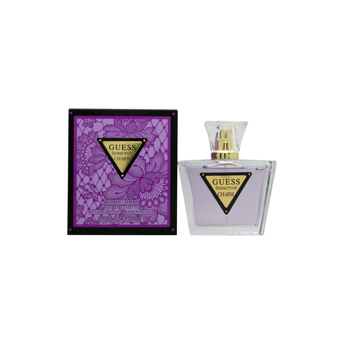 Guess Seductive Charm Eau de Toilette 75 ml, Guess – lyserød facetteret glasflaske med gylden hætte og feminint design