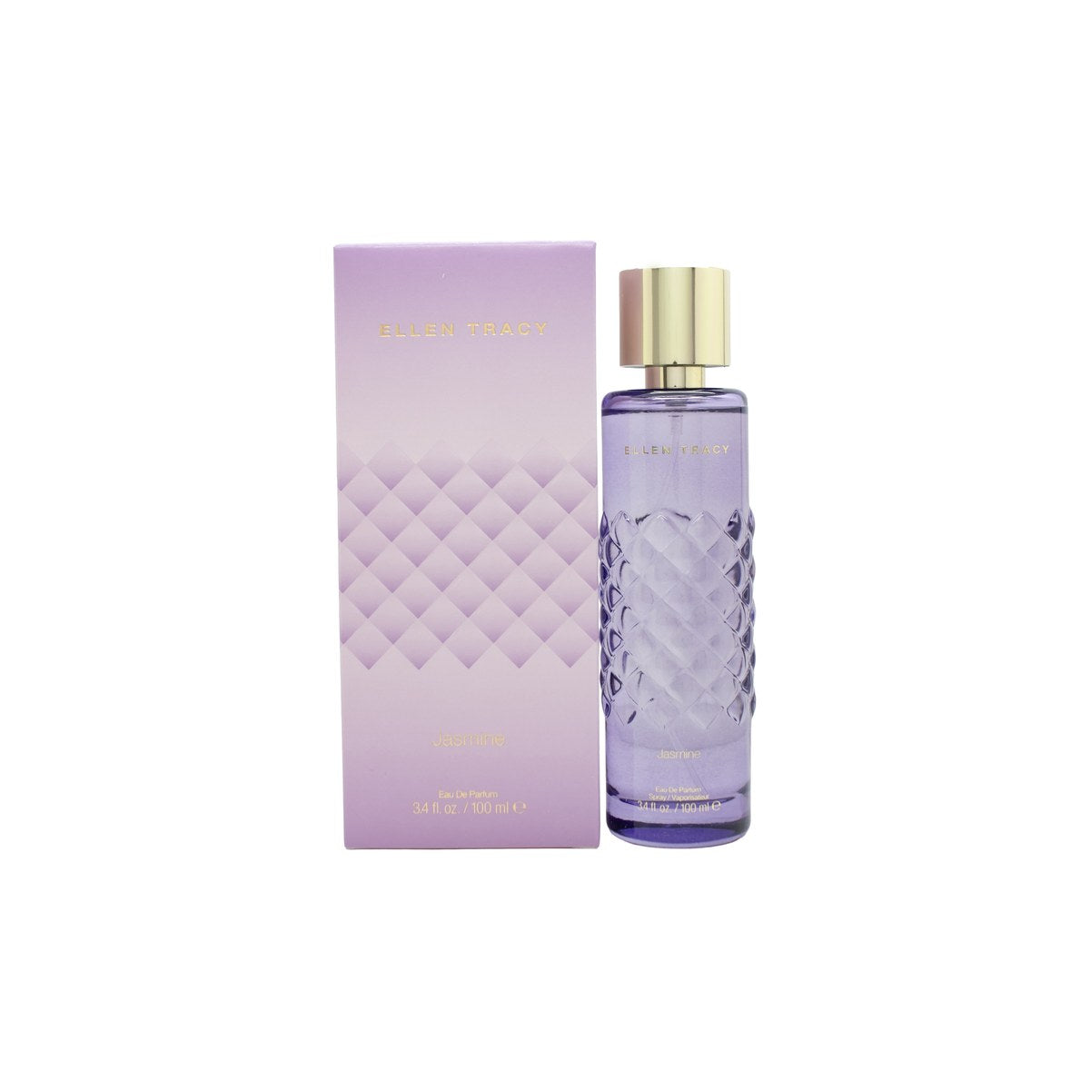 Ellen Tracy Quilted Jasmine Eau de Parfum 100 ml – klar quiltet glasflakon med sart rosa duft og sølvfarvet låg