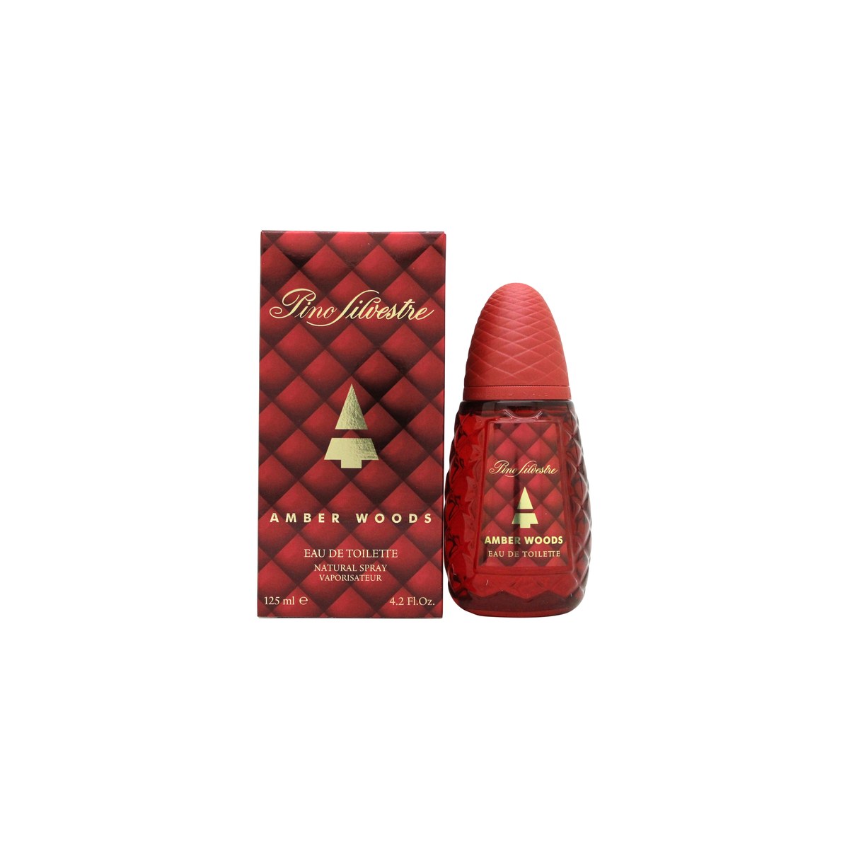 Pino Silvestre Amber Woods Eau de Toilette 125 ml, Pino Silvestre – ravfarvet glasflaske med sort prop og træinspireret design
