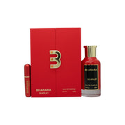Bharara Scarlet Eau de Parfum 100ml, Bharara Beauty, 100 ml – rød glasflakon med gyldent låg og elegant, firkantet design