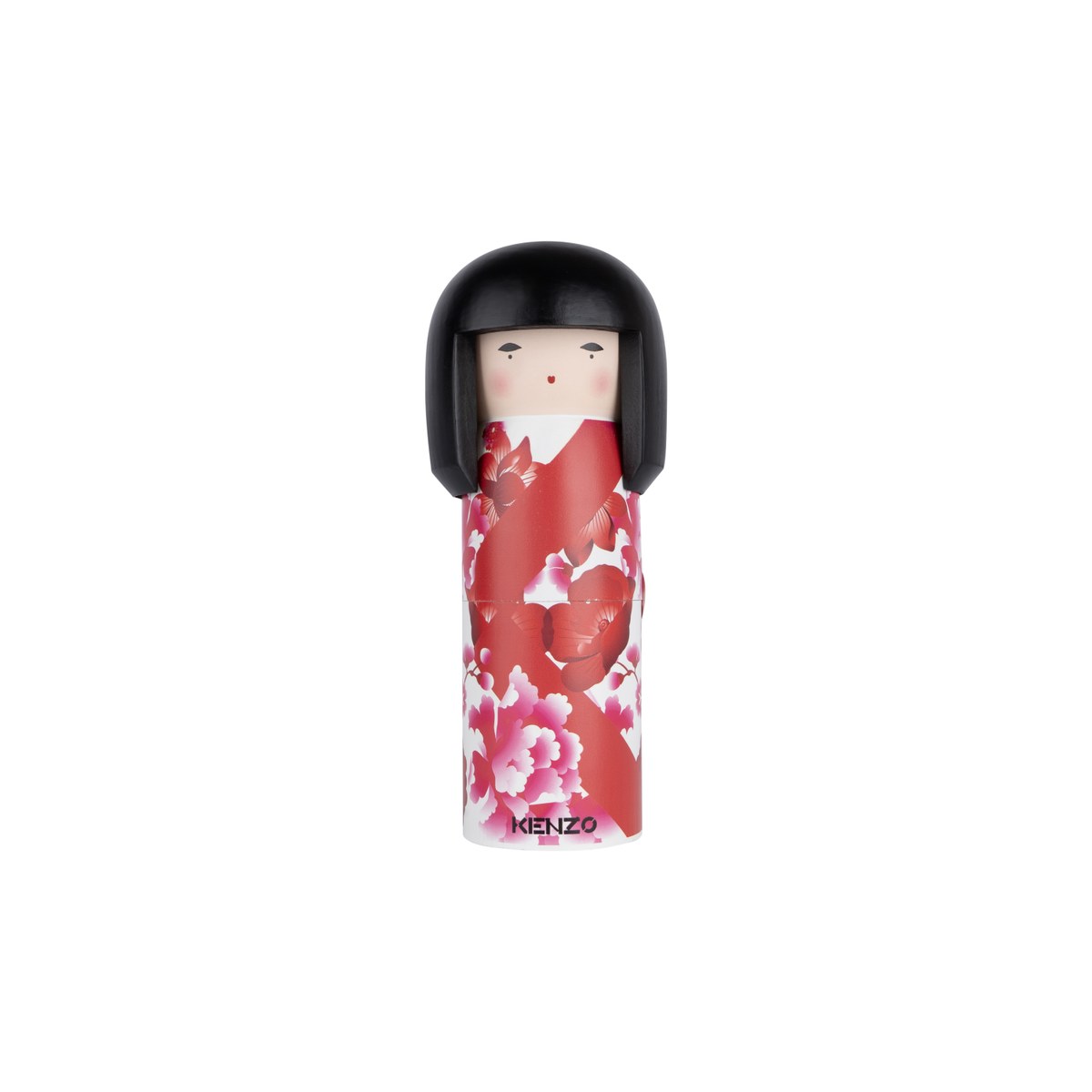 Kenzo Flower Eau de Parfum 50 ml - Kokeshi Doll fra Kenzo – rød kokeshi-dukkeformet flaske med sort hår og blomstermotiv.