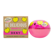 DKNY Be Delicious Orchard St Eau de Parfum 100 ml – klar glasflakon formet som et æble med sølvdetaljer og rosa juice