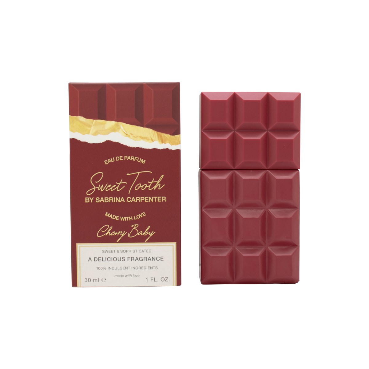 Sabrina Carpenter Sweet Tooth Cherry Baby Eau de Parfum 30 ml – rød chokoladebarformet flakon med blank finish