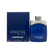 Mont Blanc Legend Blue Eau de Parfum 100 ml, Mont Blanc – mørkeblå glasflaske med sølvfarvet låg og diskret logo.
