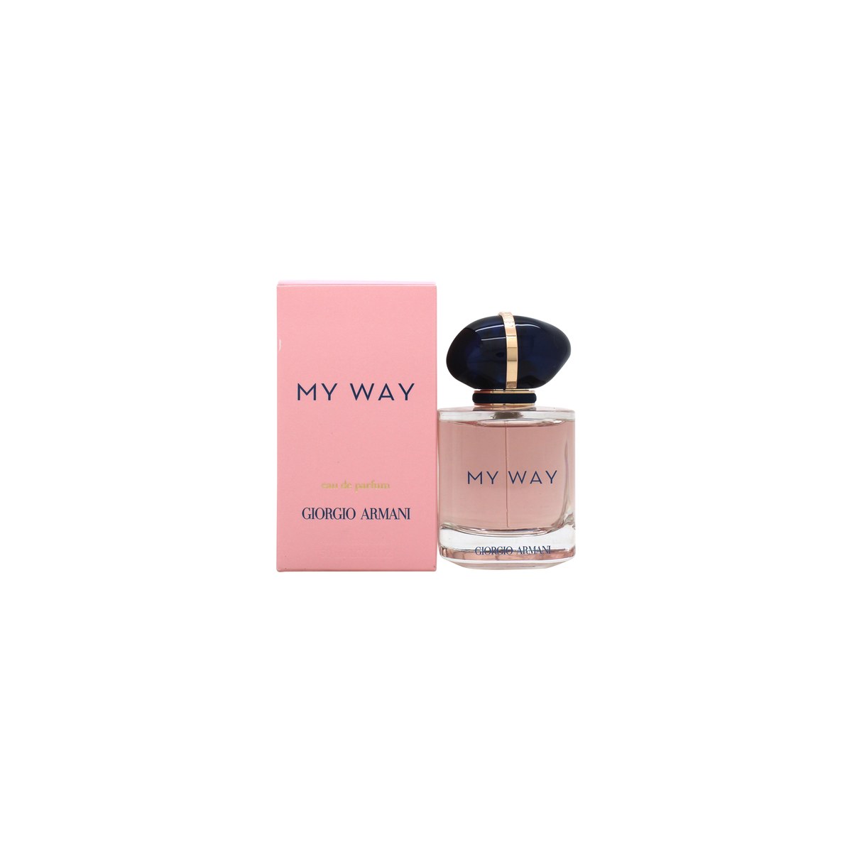 Giorgio Armani My Way Eau de Parfum 50 ml fra Giorgio Armani i klar glasflaske med rosa væske og dybblå låg med guldring