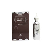 Afnan Dehn al Oudh Abiyad Eau de Parfum 100 ml – hvid, firkantet flakon med gylden hætte og orientalsk design