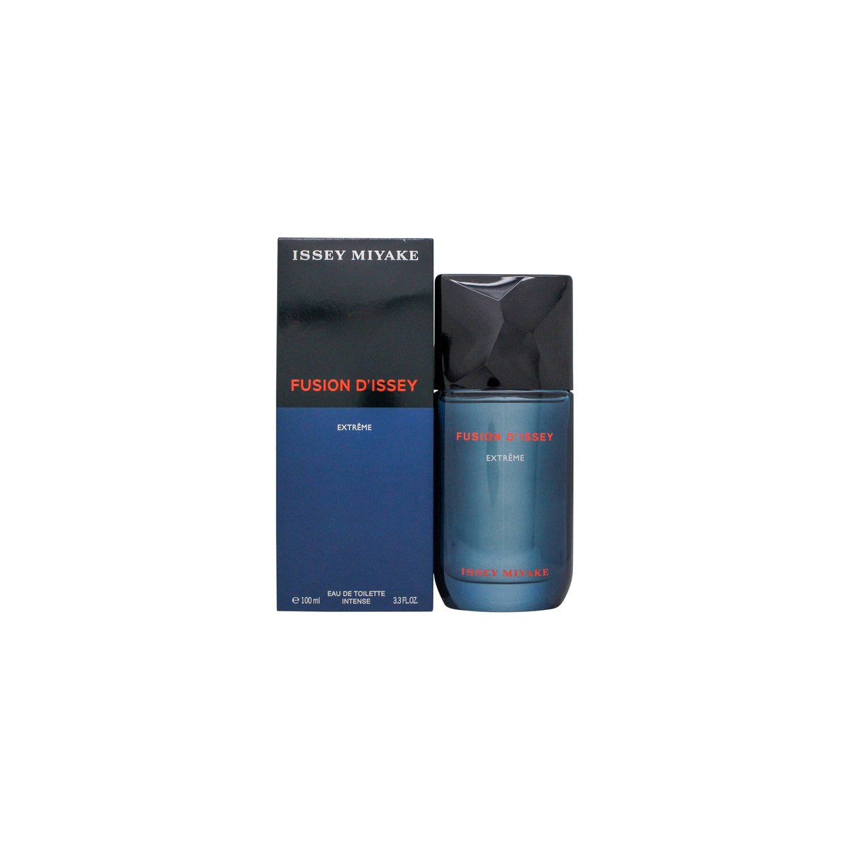 Fusion D'Issey Eau De Toilette Issey Miyake 100 ml, dybblå krystalflaske med facetteret låg i obsidian-look