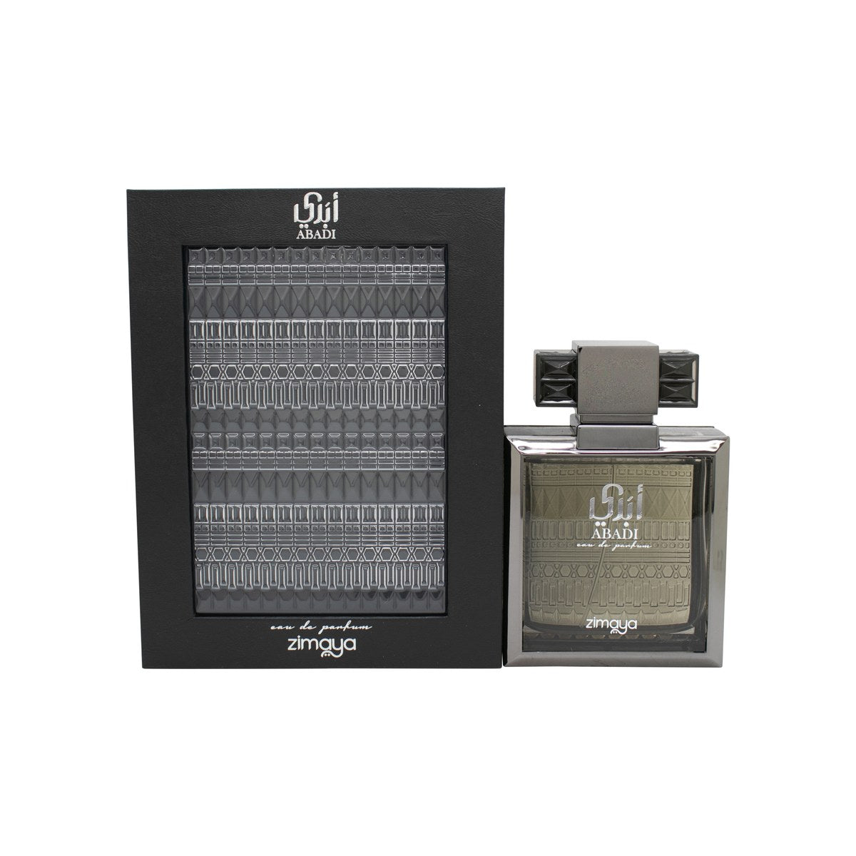 Zimaya Abadi Saga Eau de Parfum 100 ml fra Zimaya – sort og guldfarvet flakon med kantet design og låg i metalfinish.