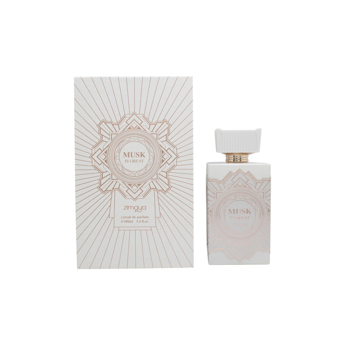 Zimaya Musk Is Great Extrait De Parfum, Zimaya, 100 ml – mørk rektangulær flakon med enkel etiket og afdæmpet, elegant udtryk