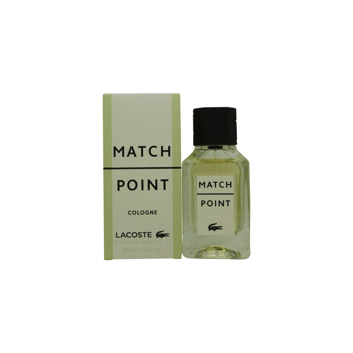 Lacoste Match Point Cologne Eau de Toilette, Lacoste, 50 ml – klar glasflakon med grøn tone og sort korklåg.