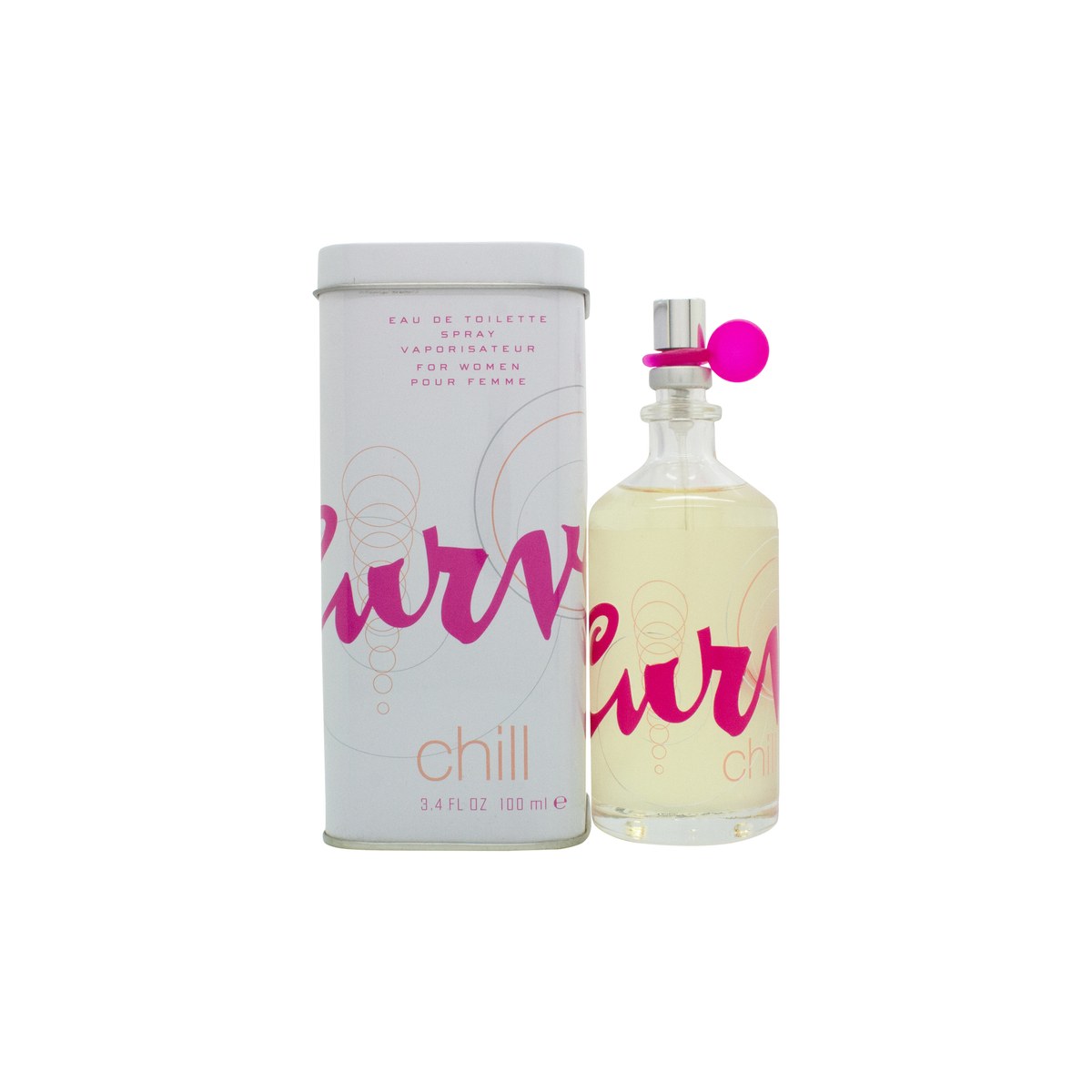 Liz Claiborne Curve Chill Eau de Toilette 100 ml flaske i klart glas med buet form og lyseblå væske, sølvfarvet låg