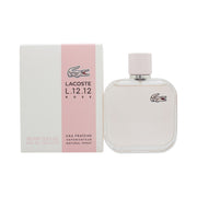Lacoste L.12.12 Rose Eau Fraiche Eau De Toilette 100 ml, lyserød mat sprayflaske med afrundede kanter og krokodillelogo