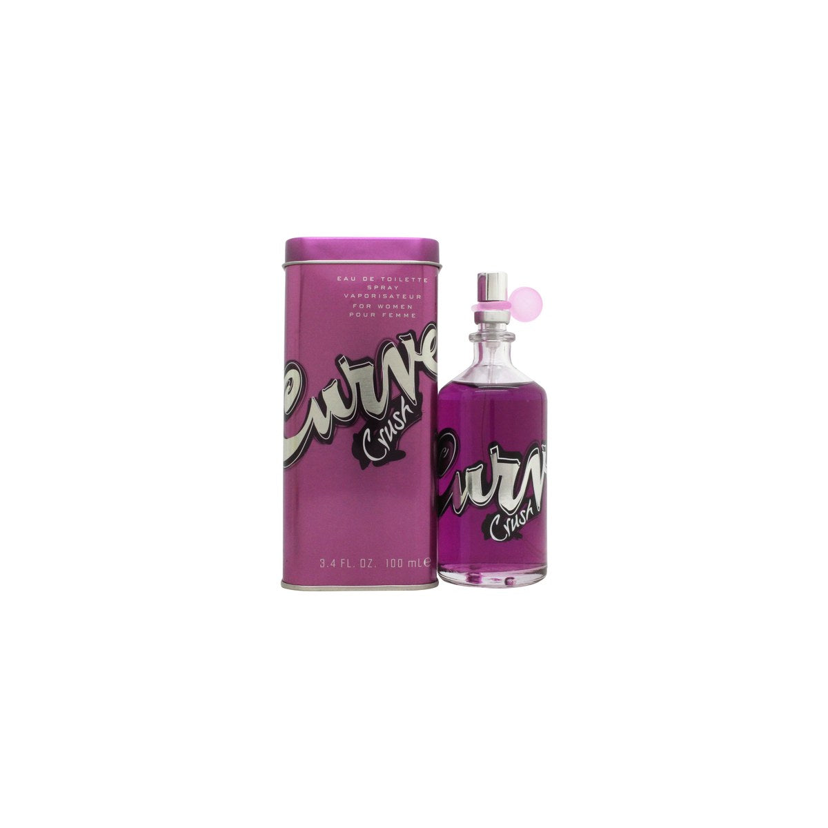 Liz Claiborne Curve Crush Eau de Toilette 100 ml, buet transparent grøn glasflaske med sølvfarvet låg.