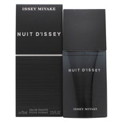 Nuit D'Issey Eau De Toilette Issey Miyake 75 ml sort, mat rektangulær flakon med minimalistisk design og mørk stemning