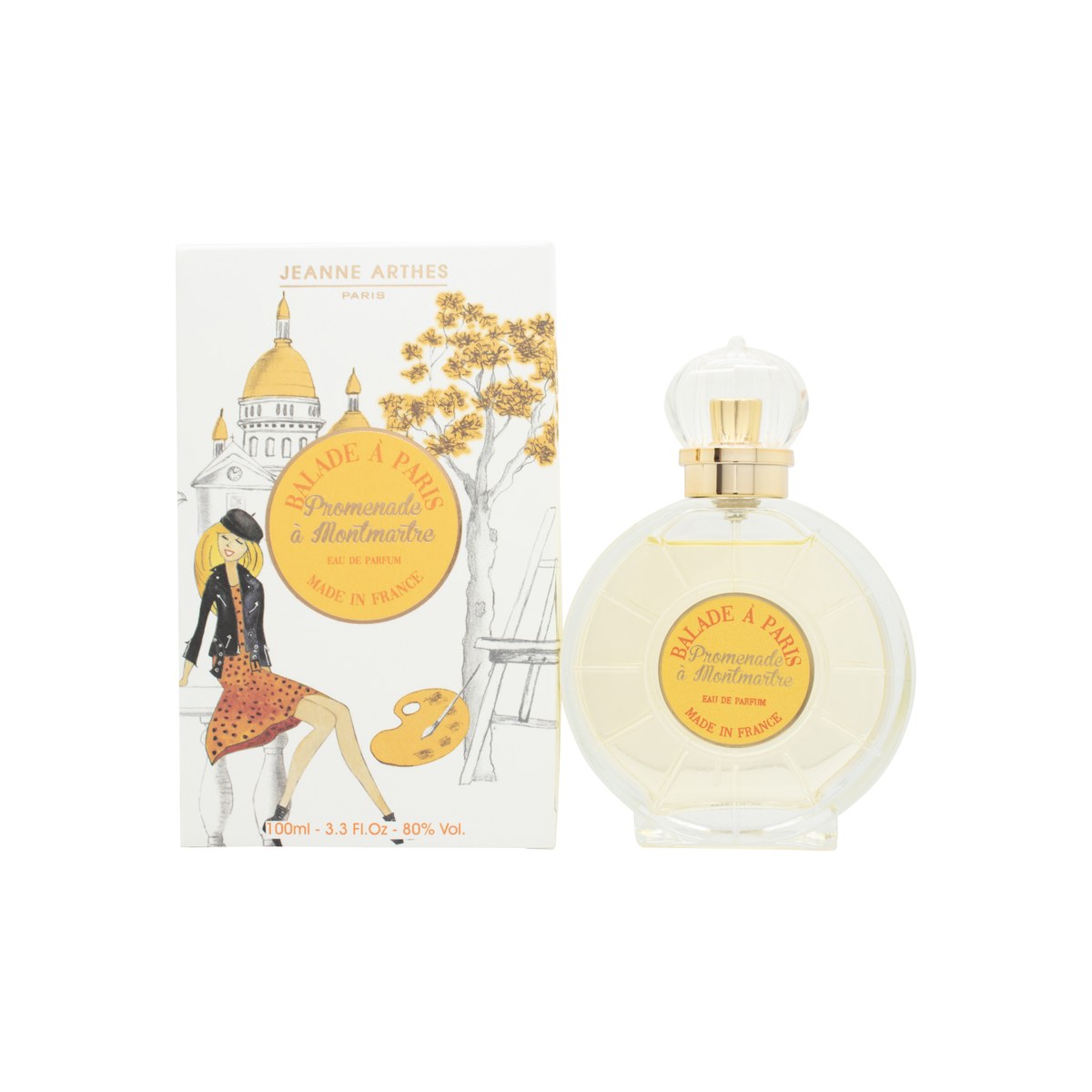 Jeanne Arthes Balade à Paris Promenade à Montmartre Eau de Parfum, Jeanne Arthes 100 ml – glasflakon, rosa væske, sølvlåg