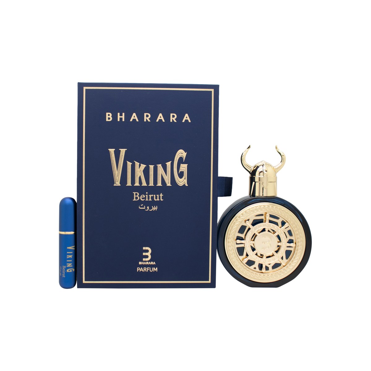 Bharara Viking Beirut Eau de Parfum 100 ml fra Bharara Beauty – gylden flakon med vikingehjelm og kantet design