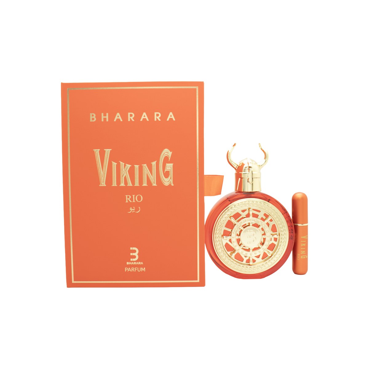 Bharara Viking Rio Eau de Parfum 100 ml Bharara Beauty – blå-orange glasflaske med guldkappe og logo