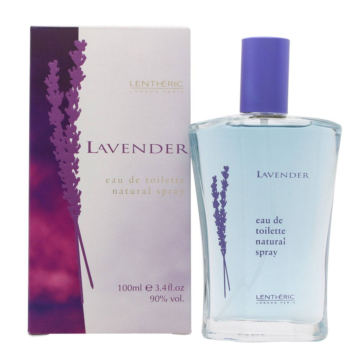 Mayfair Lavender Eau de Toilette 100ml, Mayfair – klar glasflaske med sølvkapsel og lyslilla etiket