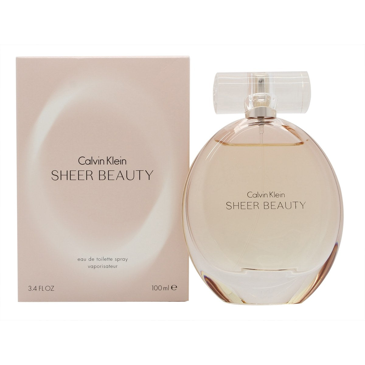 Calvin Klein Sheer Beauty Eau de Toilette 100 ml – lyserød oval glasflaske med sølvfarvet top og enkel, blød form