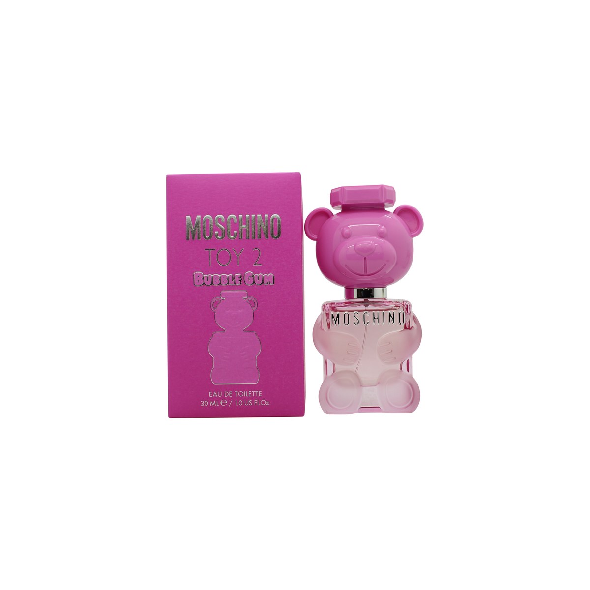 Toy 2 Bubble Gum Eau De Toilette Moschino 30 ml, lyserød bamseformet parfumeflaske med blank overflade og legende design.