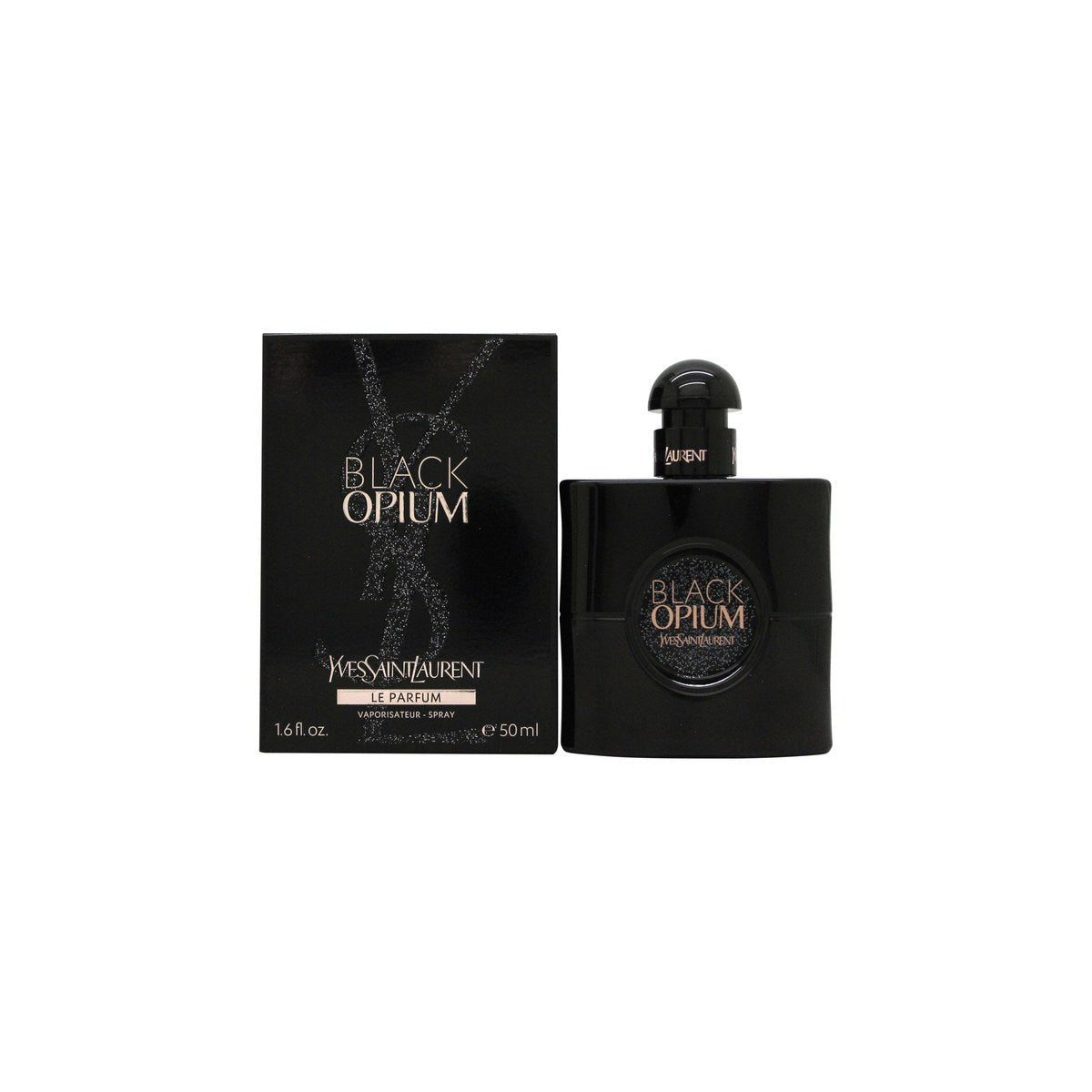 Yves Saint Laurent Black Opium Le Parfum 50 ml, Yves Saint Laurent – sort, glitrende flakon med rosa label og sort låg