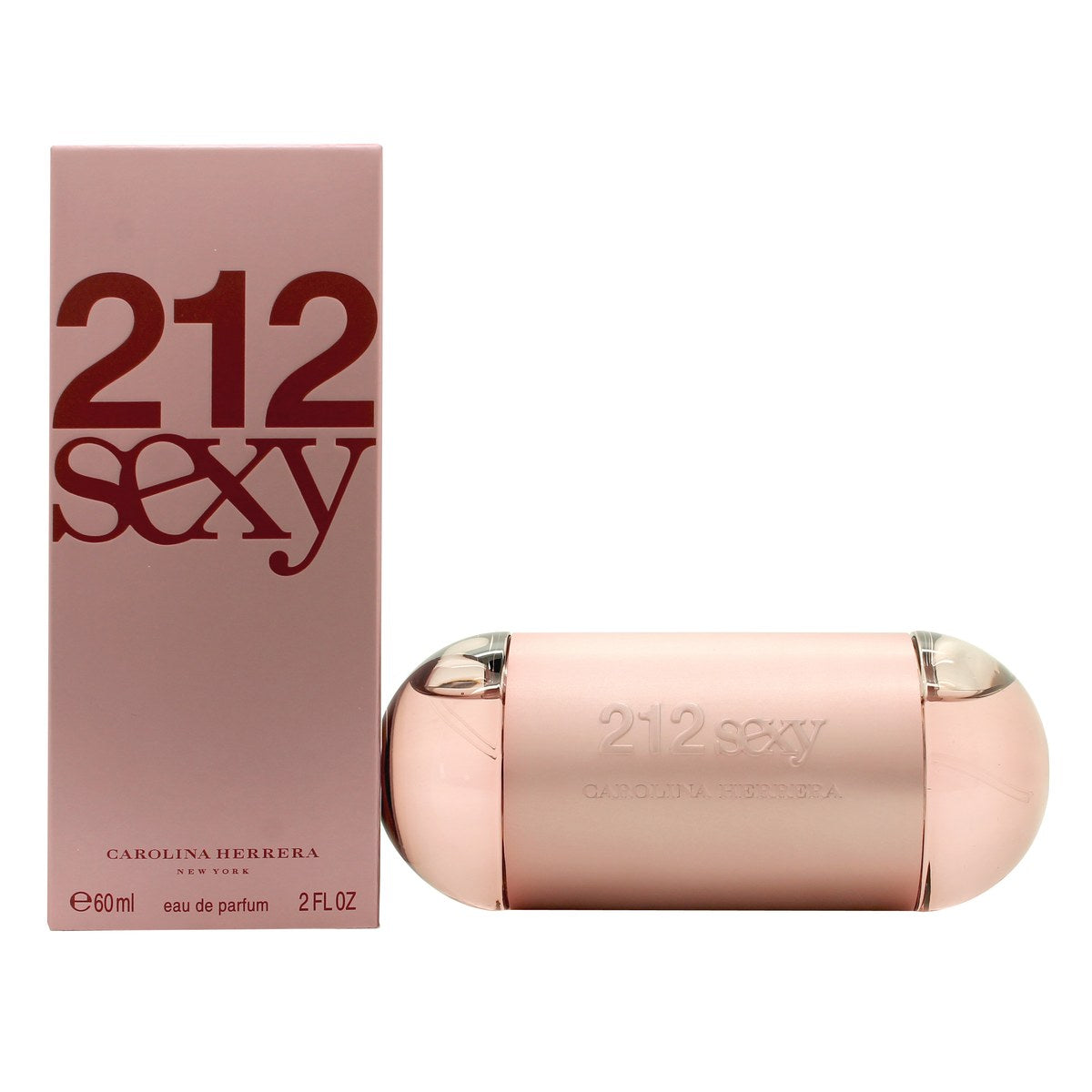 Carolina Herrera 212 Sexy Eau de Parfum 60 ml – lyserød, cylindrisk flakon med rund rosaguld metalhætte og enkelt design.