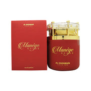 Manege Rouge Eau De Parfum Al Haramain 75 ml, dybrød flakon i afrundet glas med gylden hætte formet som hestehoved