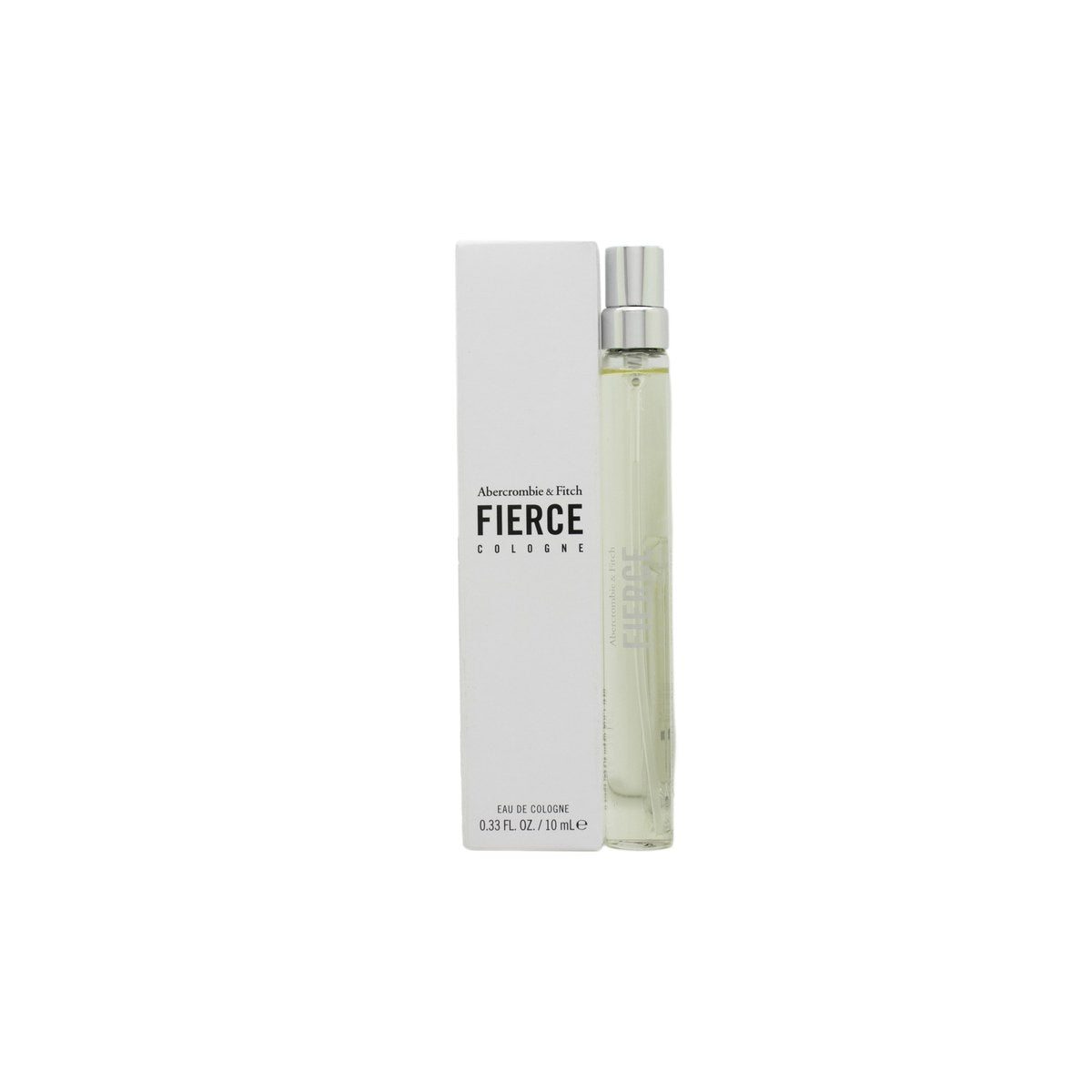 Abercrombie & Fitch Fierce Eau de Cologne 10 ml – klar glasflaske med sølv spray og mørk etiket