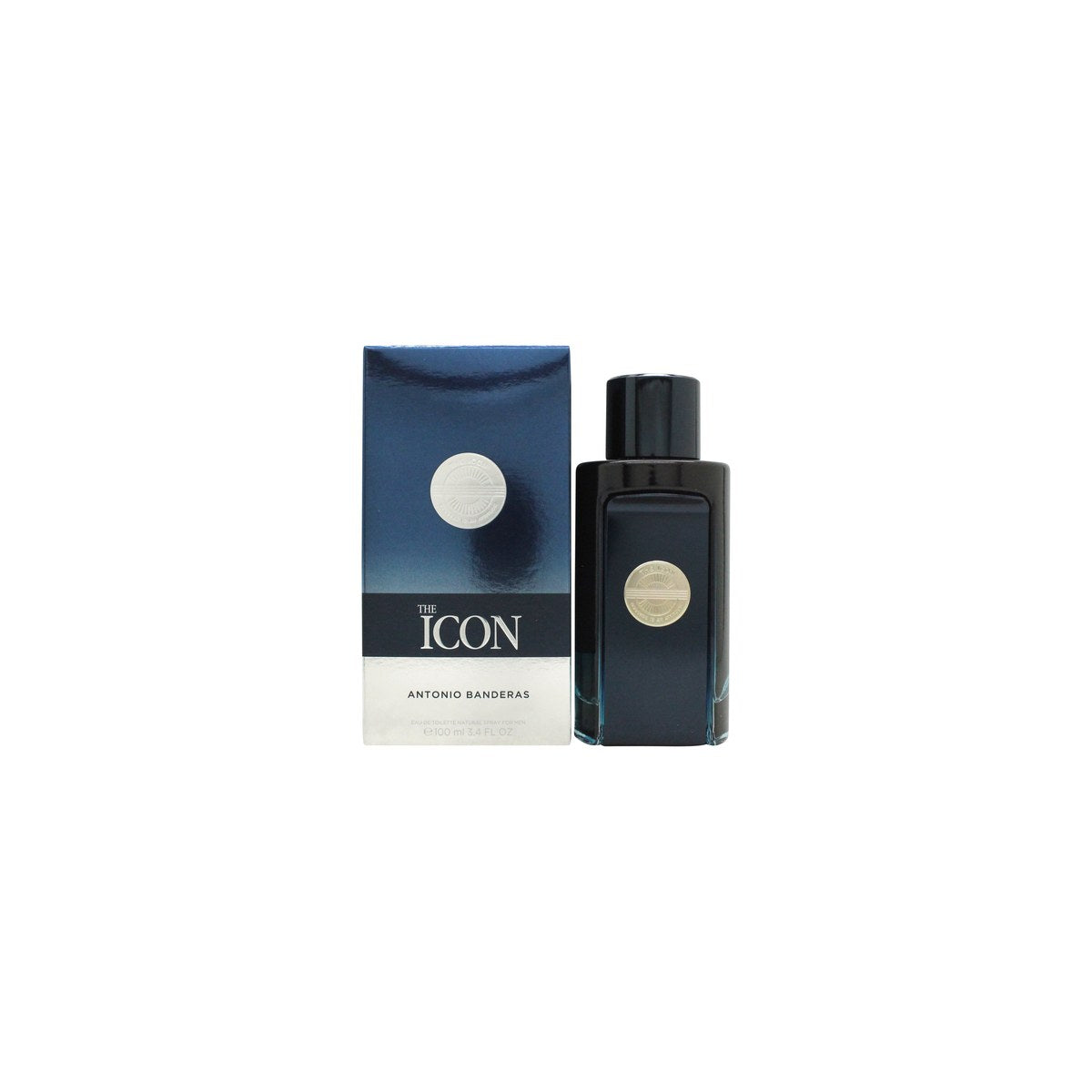 Antonio Banderas The Icon Eau de Toilette 100 ml Antonio Banderas – mørkeblå flakon med sølvlåg og rektangulær form.