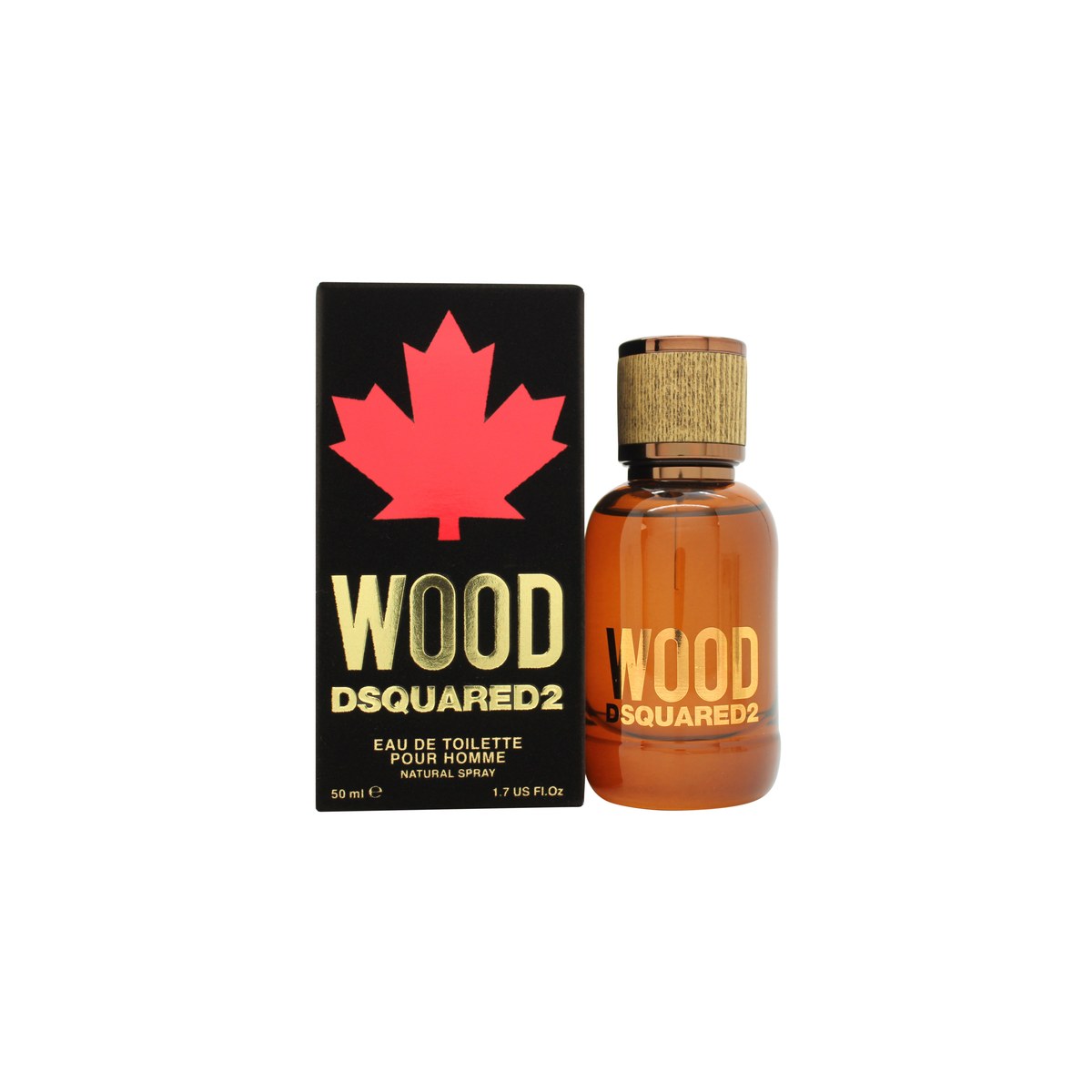 DSquared2 Wood For Him Eau de Toilette 50 ml fra DSquared² – cylindrisk glasflaske med ravfarvet duft og mørk trælåg