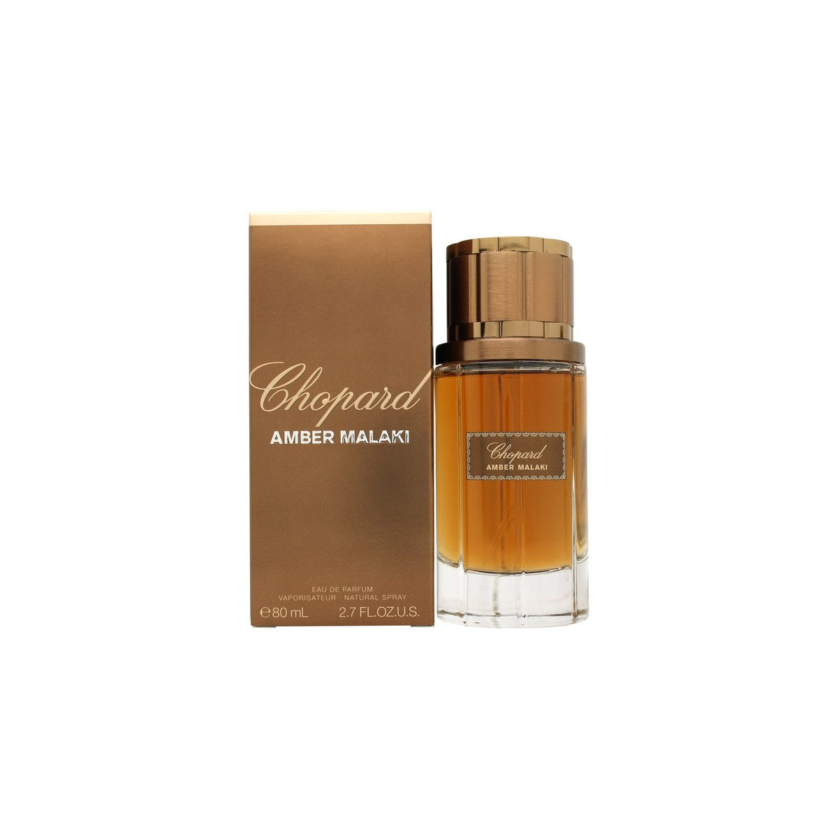 Chopard Amber Malaki Eau de Parfum 80 ml, Chopard – mørk ravfarvet flakon med gulddetaljer og orientalsk, afrundet design.