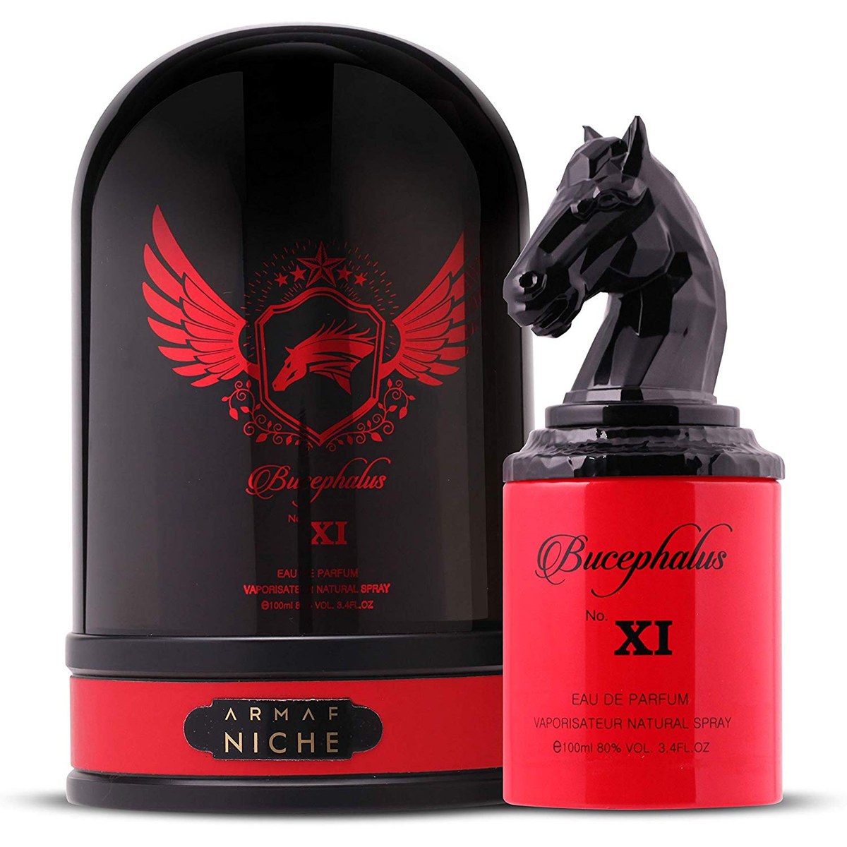 Armaf Niche Bucephalus XI Eau de Parfum 100ml fra Armaf i 100 ml flakon med sort glas og gyldent låg.
