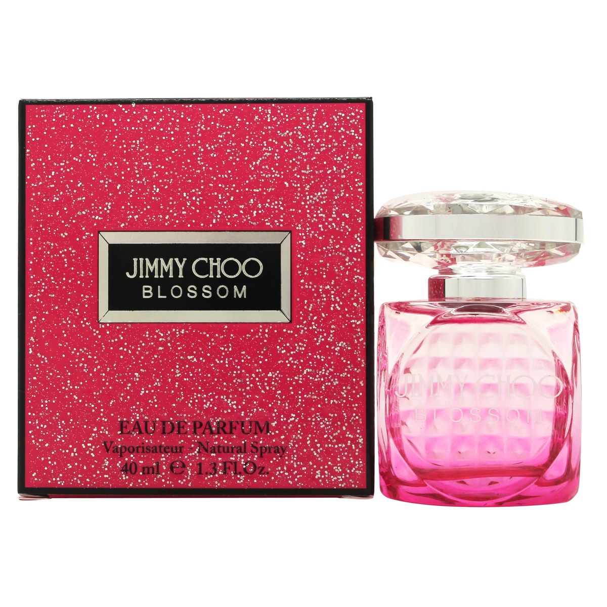 Blossom Eau De Parfum, Jimmy Choo, 40 ml – fuchsia pink glasflaske med facetteret diamantformet låg og elegant design