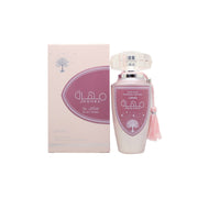 Lattafa Mohra Silky Rose Eau de Parfum 100 ml – lyserød rektangulær flakon i glas med sølvfarvet låg og feminint design.