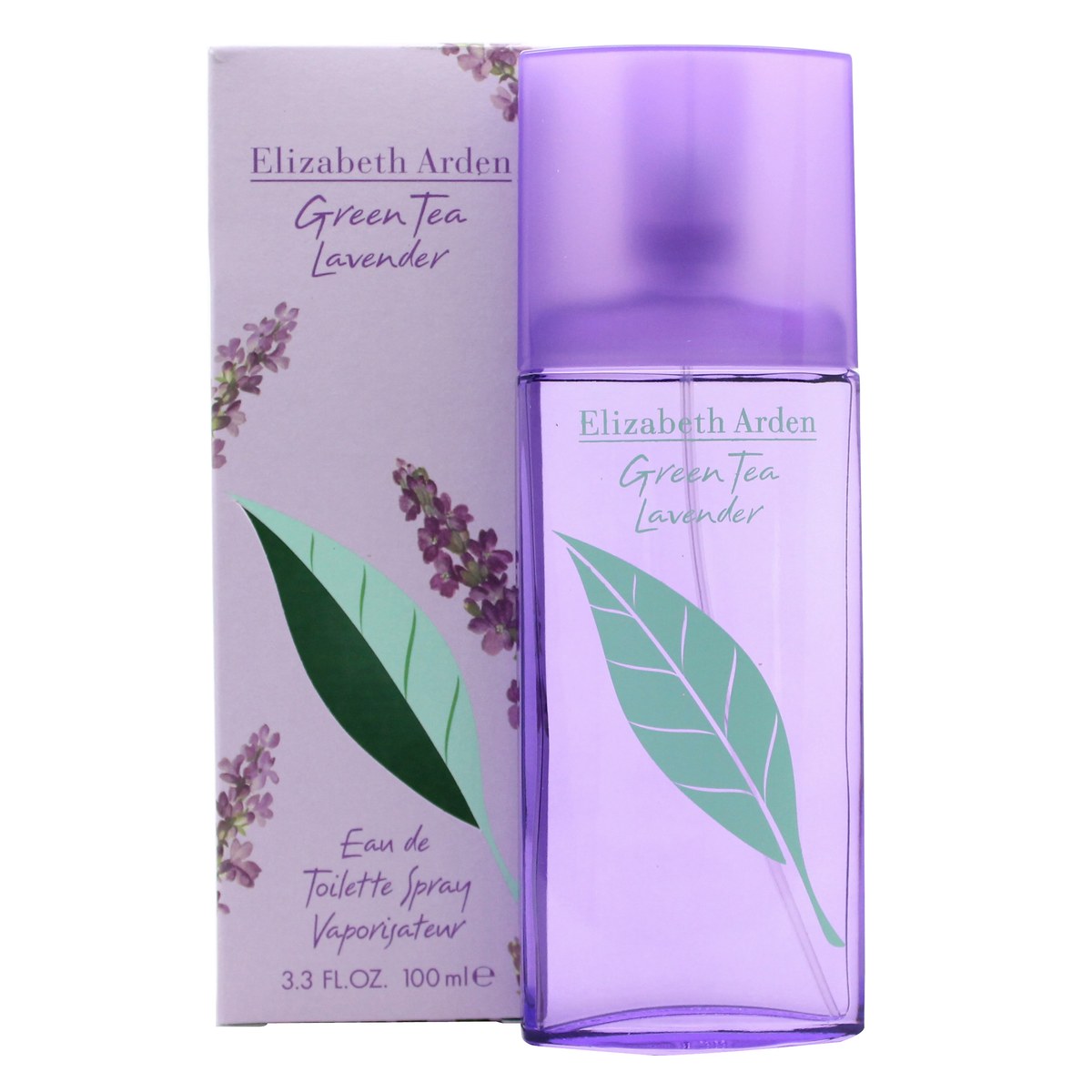 Elizabeth Arden Green Tea Lavender Eau de Toilette 100 ml – klar glasflaske med lavendellilla låg og grønne blade