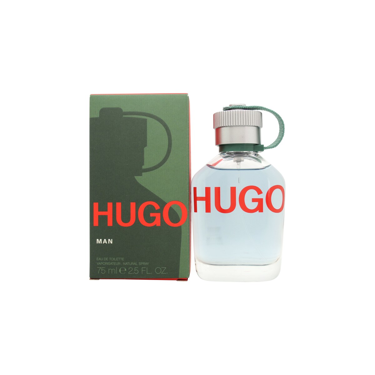 Hugo Eau De Toilette, Hugo Boss, 75 ml – klar grøn flaskelignende flaske med stofrem og sølvskruelåg