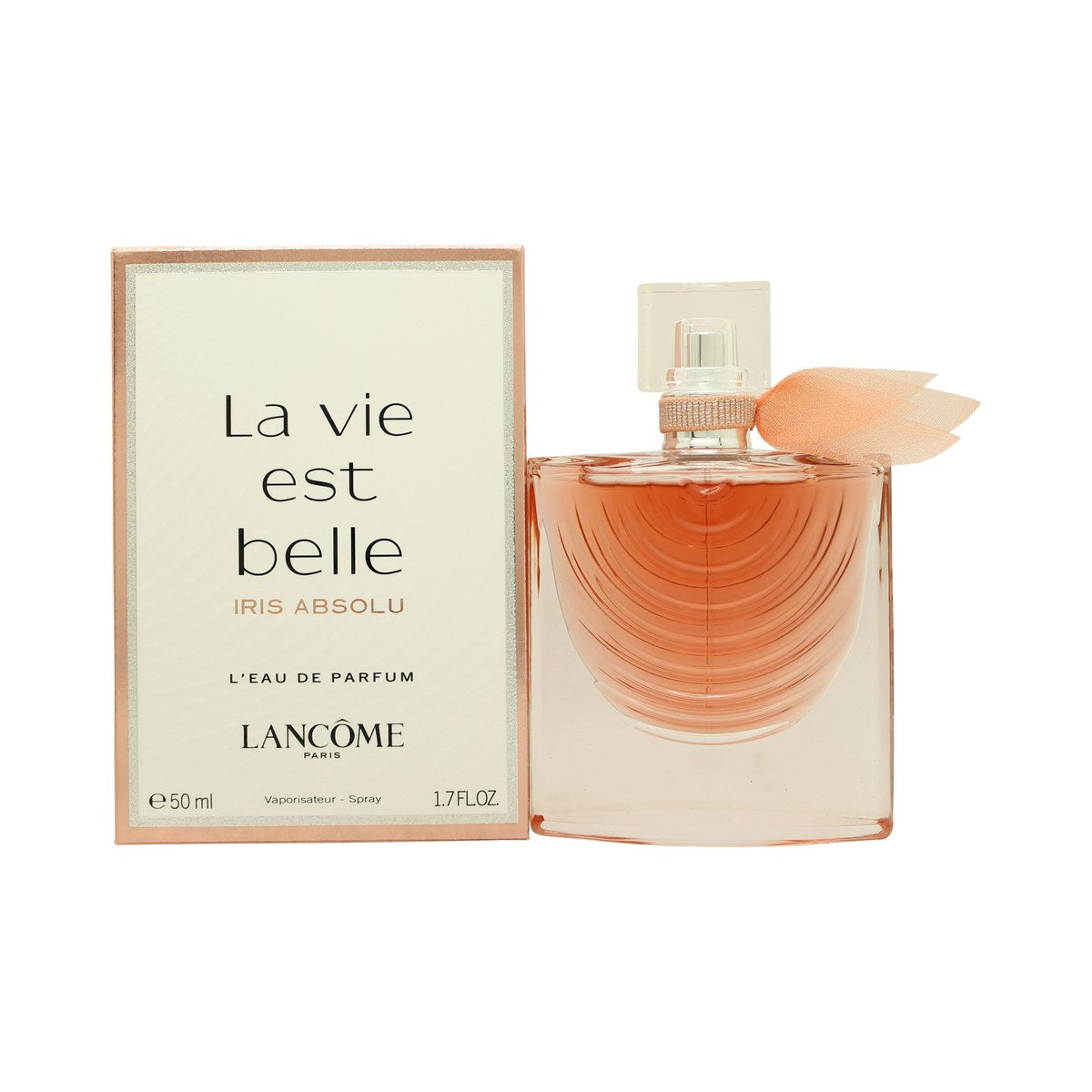 Lancôme La Vie Est Belle Iris Absolu Eau de Parfum 50 ml – elegant glasflakon med rosatonet duft og lyserødt bånd