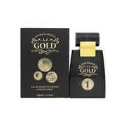 New Brand Gold For Men Eau de Toilette 100ml, New Brand 100 ml guldfarvet flaske med sort låg og frontlogo.