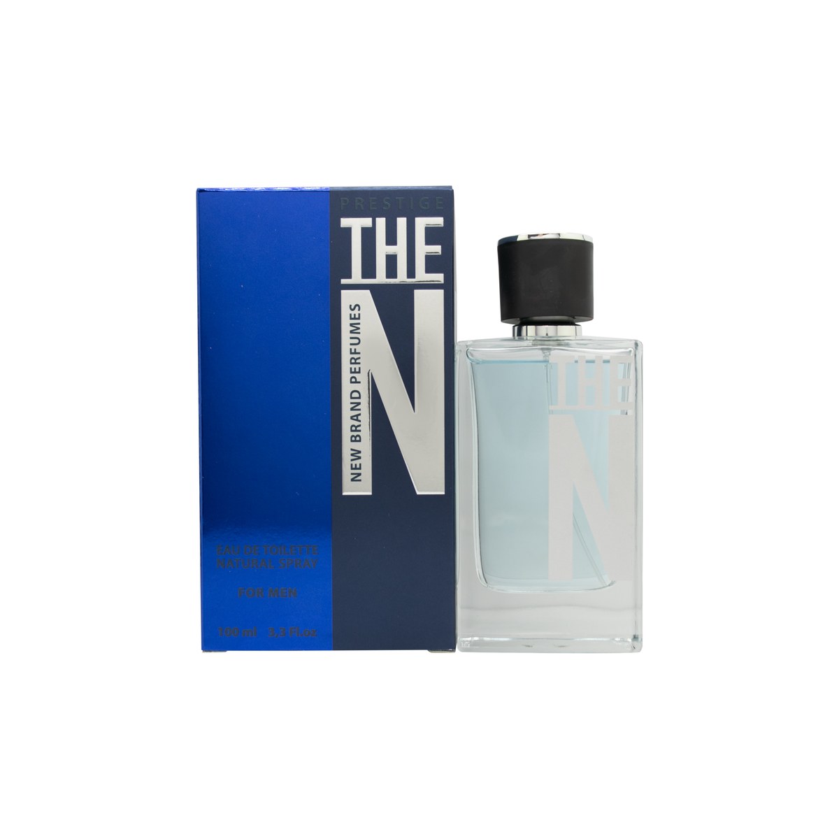 New Brand The NB For Men Eau de Toilette 100ml fra New Brand, 100 ml, klar rektangulær glasflaske med sølvfarvet låg og mørk label