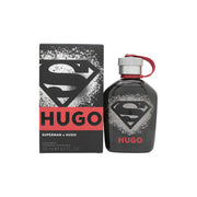 Hugo Boss Hugo X Superman Eau de Parfum 125 ml, klar blå glasflaske med rød og gul Superman-logo og sort spraytop.