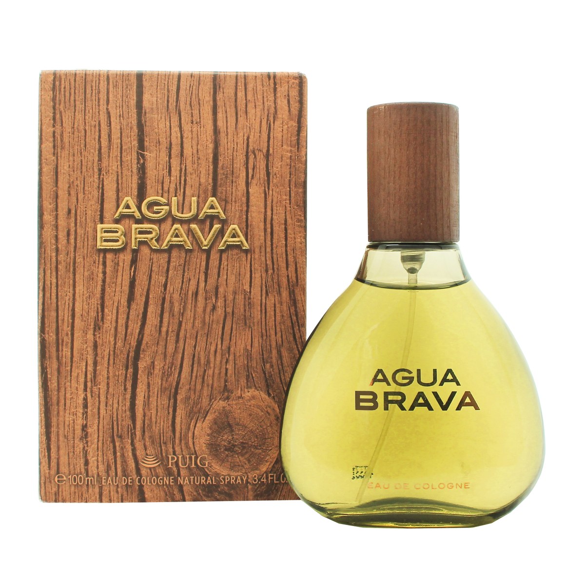Antonio Puig Agua Brava Eau de Cologne 100 ml – grøn, firkantet glasflaske med sort låg og etiket i vintagestil