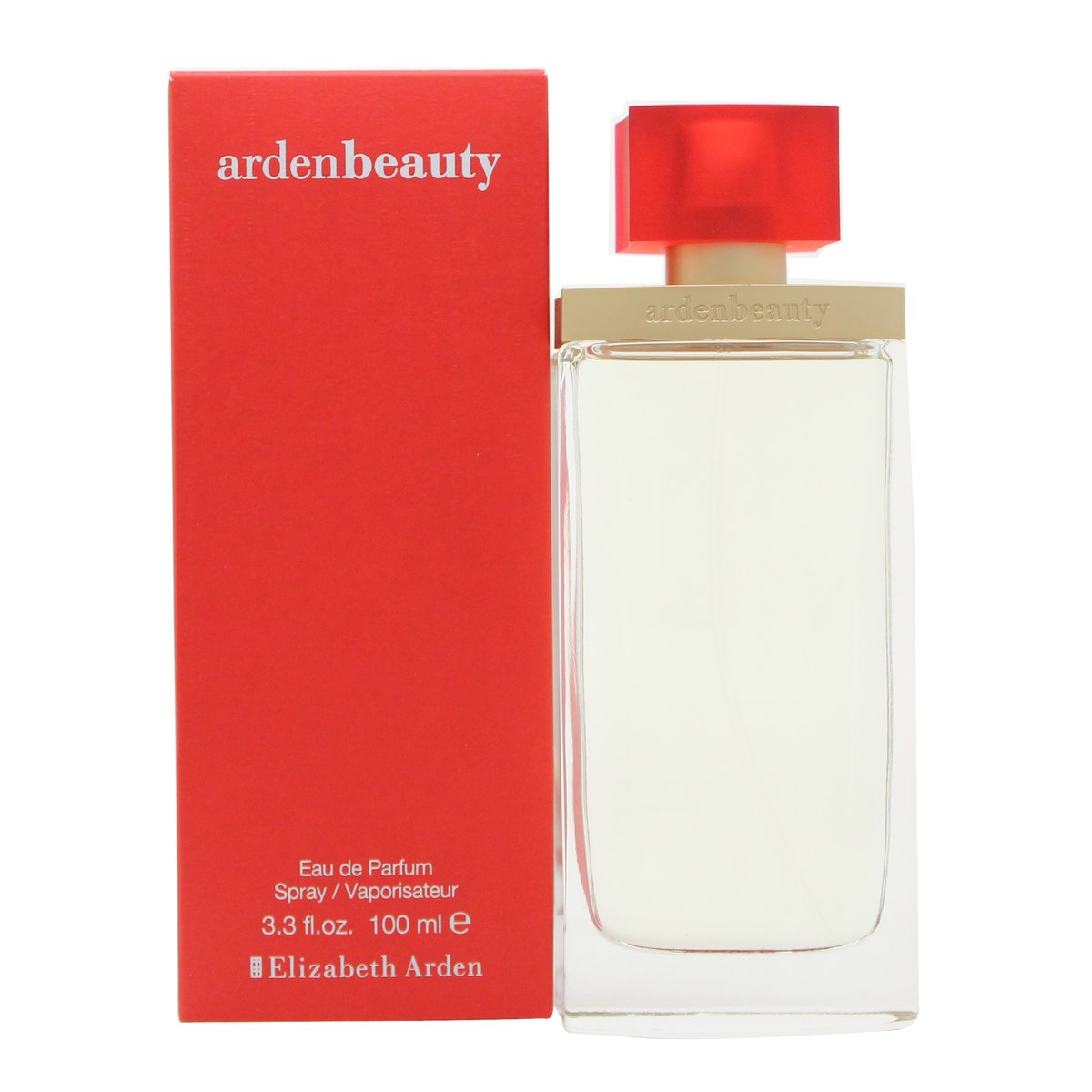 Elizabeth Arden Beauty Eau de Parfum, Elizabeth Arden, 100 ml – klar, buet glasflaske med sølvkork og bløde linjer.