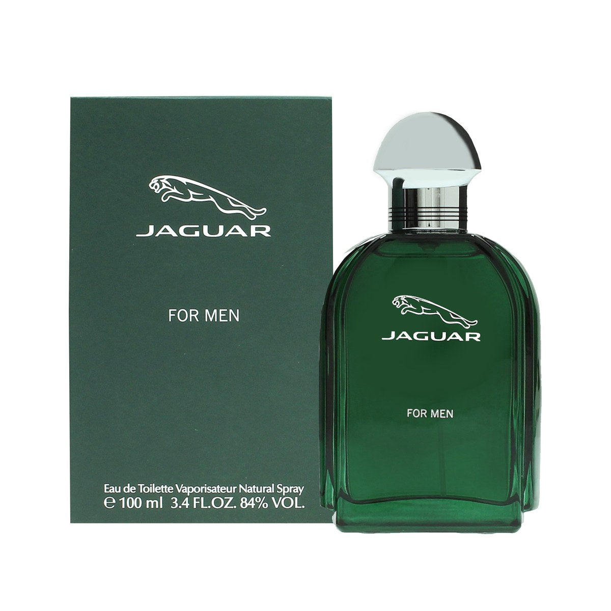 Jaguar Jaguar Eau de Toilette 100 ml fra Jaguar – mørkegrøn rektangulær glasflakon med sølv låg og springende jaguarlogo