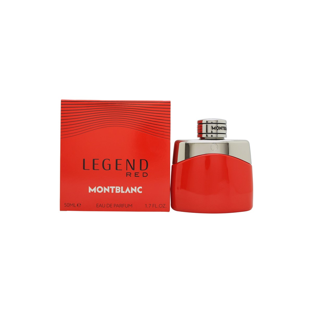 Mont Blanc Legend Red Eau de Parfum 50 ml fra Mont Blanc, rød glasflakon med sølvfarvet top og minimalistisk logo.