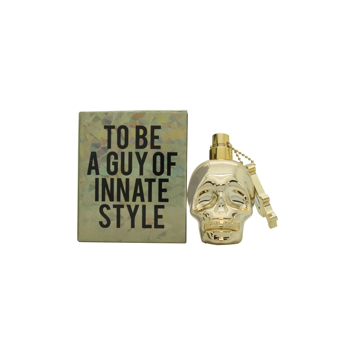 Police To Be Born To Shine For Man Eau De Toilette 40 ml, metalisk guld kranieformet flakon med glat overflade.