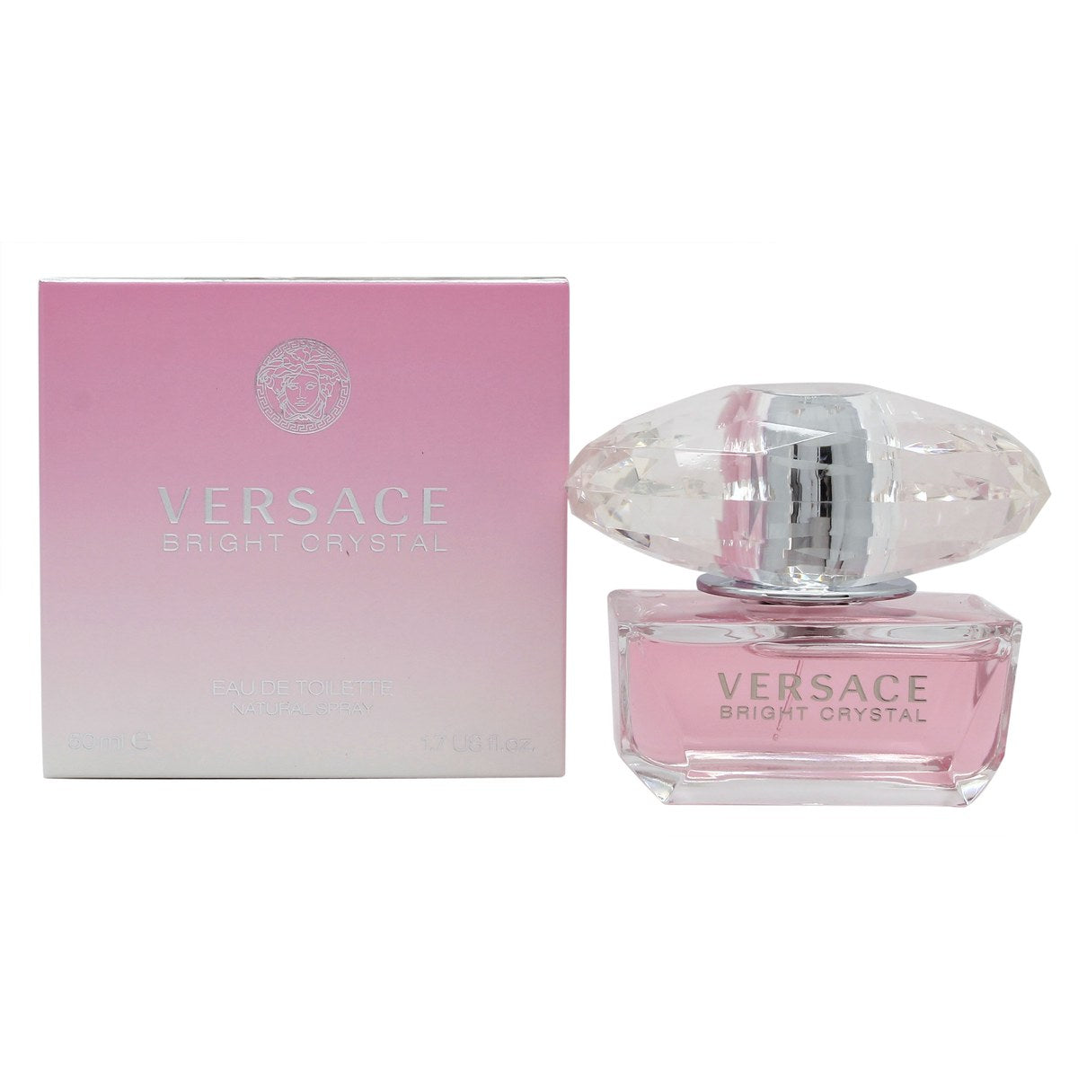 Versace Bright Crystal Eau De Toilette, Versace, 50 ml – klar glasflaske med lyserød duft og facetslebet diamantlåg