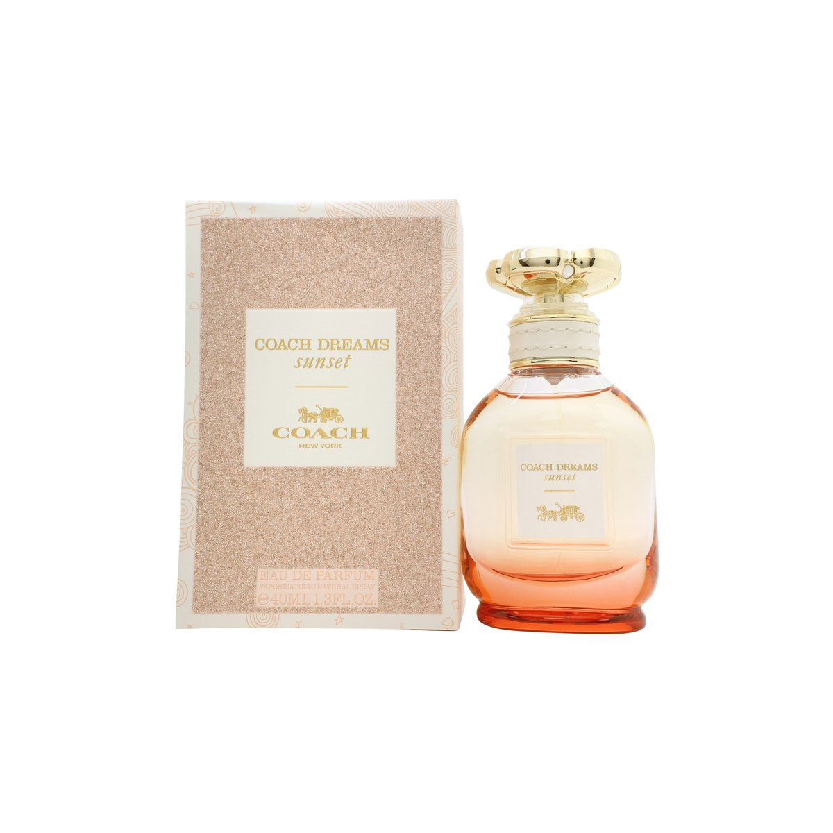 Coach Dreams Sunset Eau De Parfum – Coach – 40 ml, klar flakon med rosa-orange farvespil, blomsterformet spray og lædertag